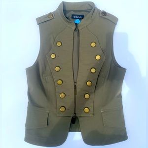 Bebe Olive Green Partial Zip Front Closure Military Vest (Small)